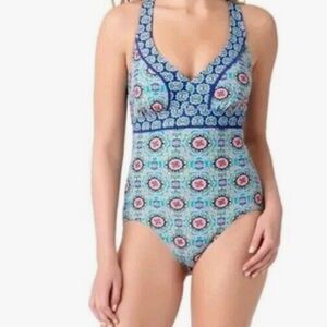 CATALINA Women's Blue Aqua Swimsuit Crisscross Back One Piece Swimwear Size 1X